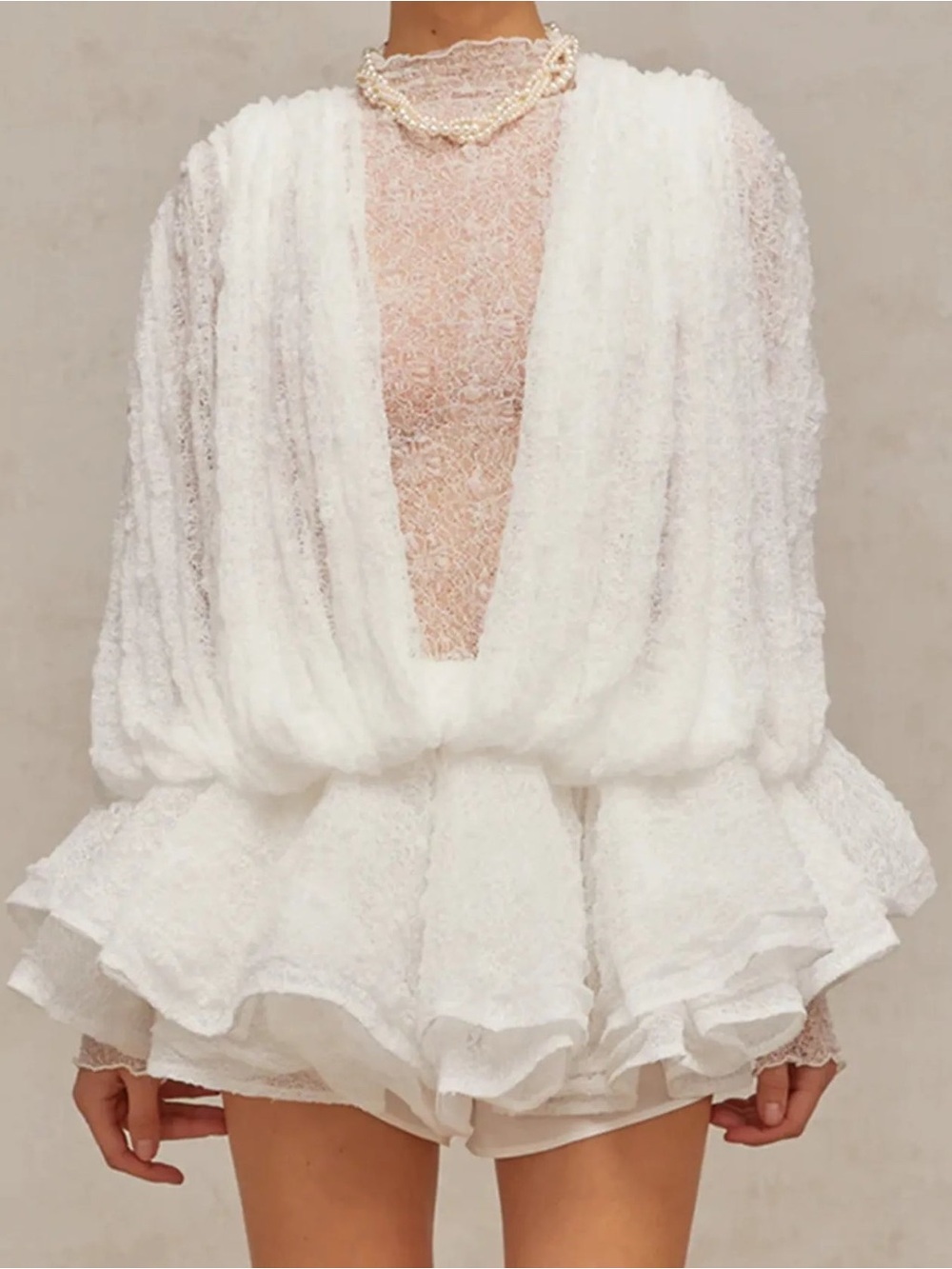 Miss Rosier Isoline white lace top & shorts & dress matching set
